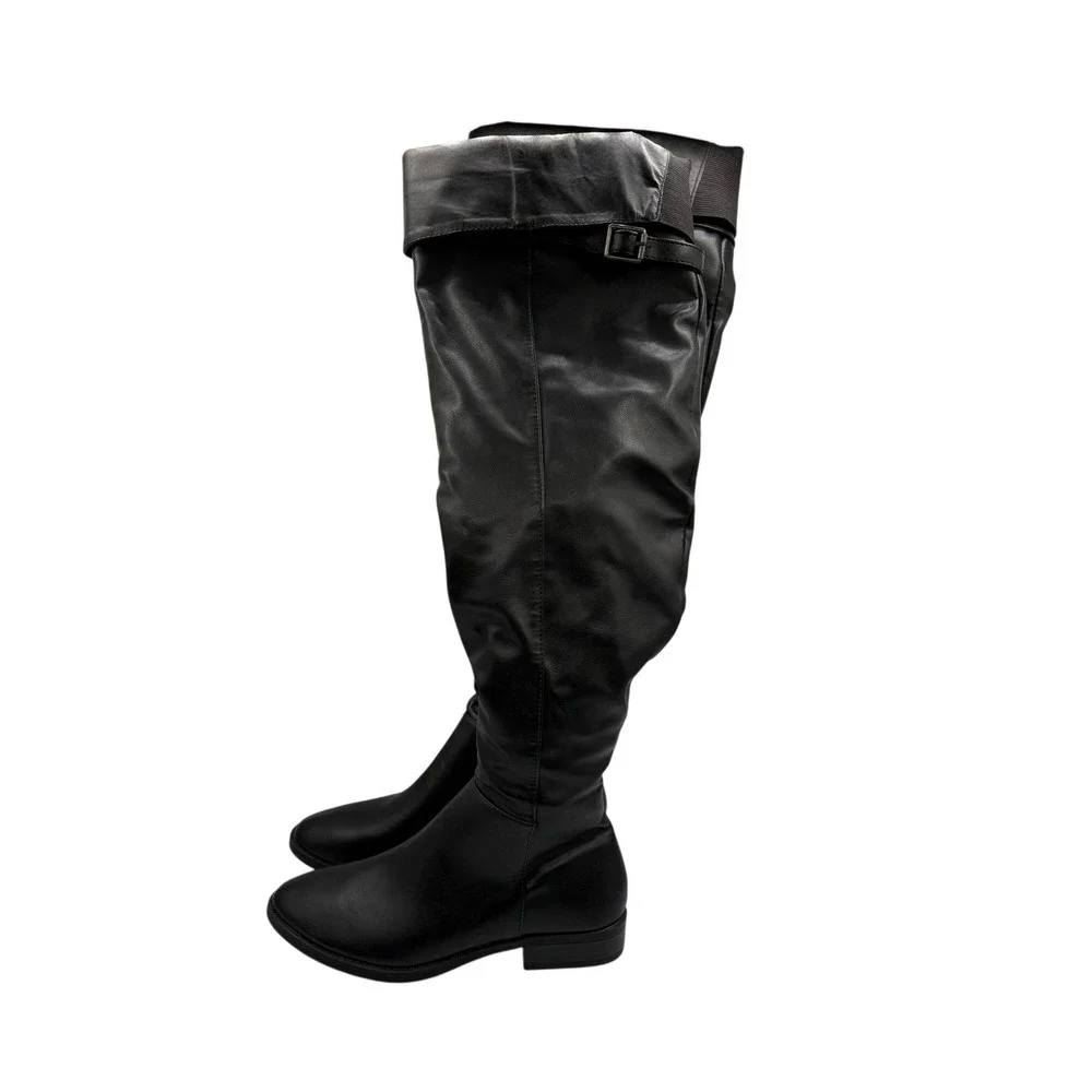 Sacha Over The Knee Boots Womens Size 7 Black New Fold Over Cuff Buckle Detail